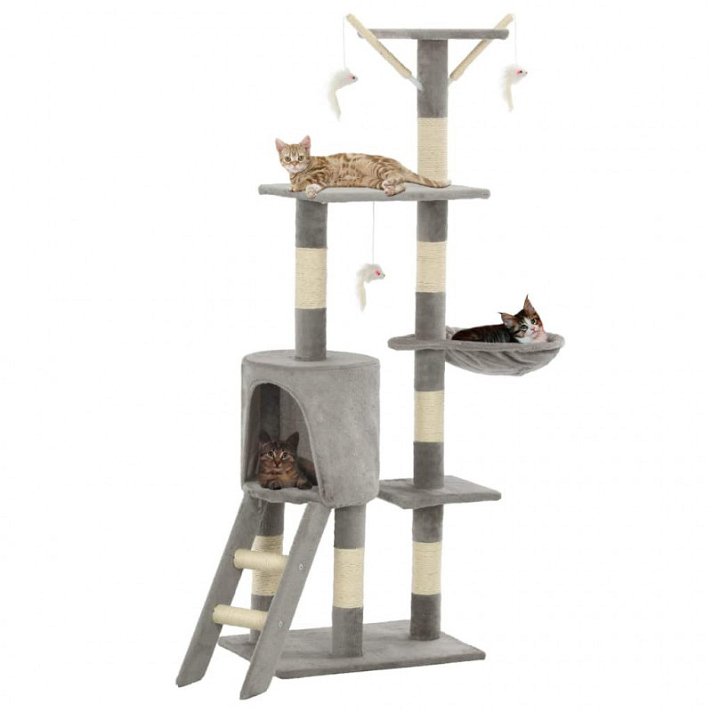 Rascador para gatos con poste de sisal 138 cm gris Vida XL
