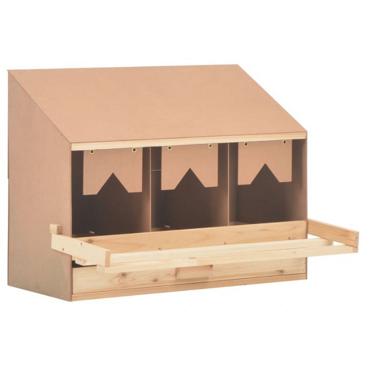 Casa para aves de três compartimentos de madeira natural e castanha 72x54 cm Vida XL