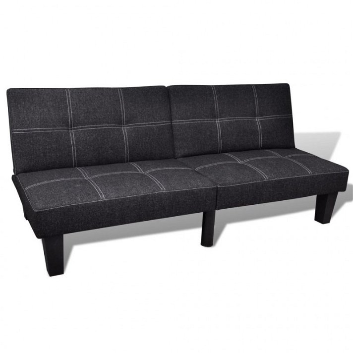 Sofá-cama de 2 lugares com encosto reclinável em aço e madeira estofada em preto com linhas brancas Vida XL