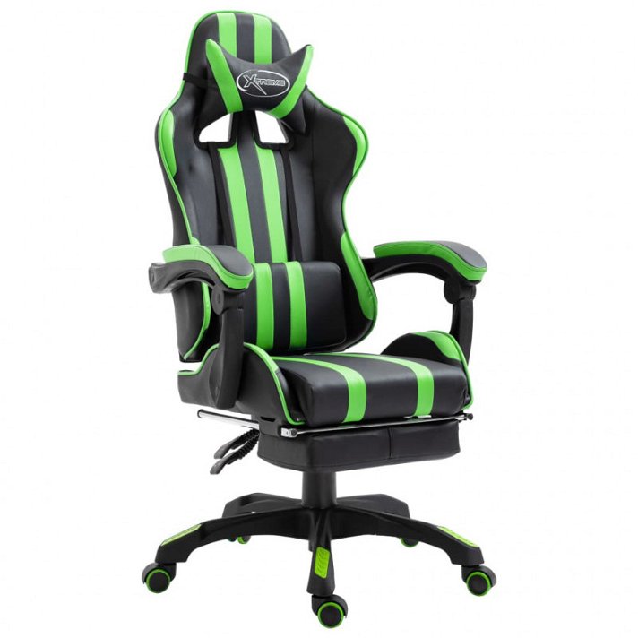 Cadeira gaming com apoio de pés Xtreme de couro sintético verde Vida XL