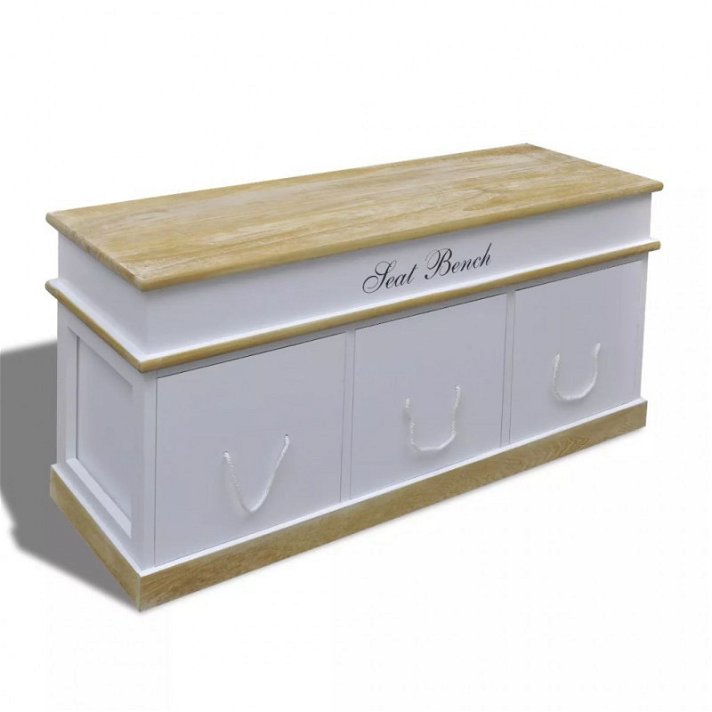Banco baúl de madera con 3 cajones blanco Vida XL