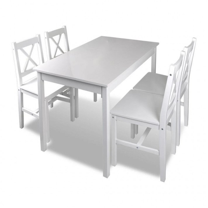 Ensemble d'intérieur composé d'une table de salle à manger et de 4 chaises en bois de pin et finition blanche Vida XL