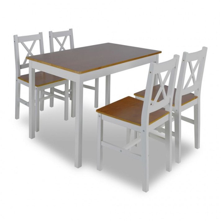 Ensemble de meubles d'intérieur composé d'une table de salle à manger et de 4 chaises en finition marron et blanche Vida XL