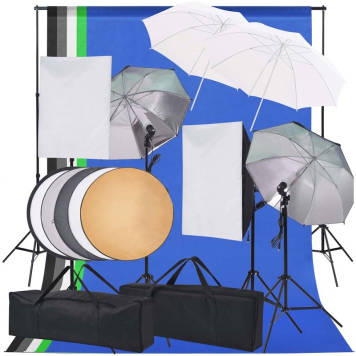 Kit de estudio fotográfico con 5 telones de fondo de colores y softboxes con paraguas Vida XL