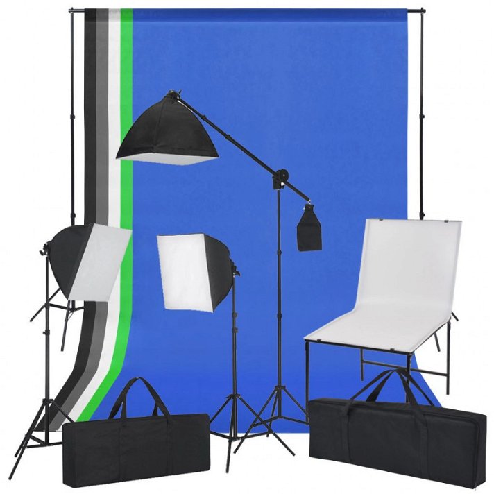 Kit de estudio fotográfico 5 telones 3 lámparas Softbox y soporte negro y blanco 75x210cm Vida XL