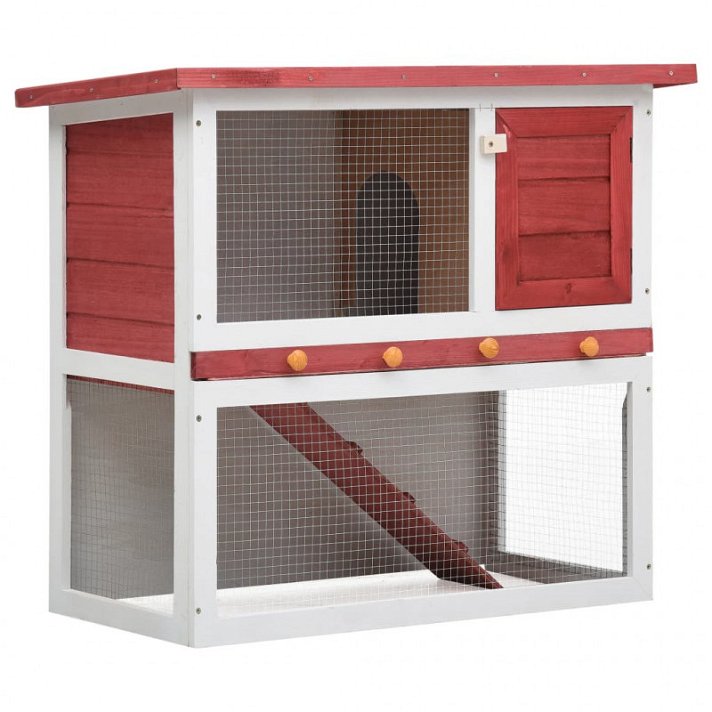 Clapier à lapin en bois à double étage avec porte rouge Vida XL