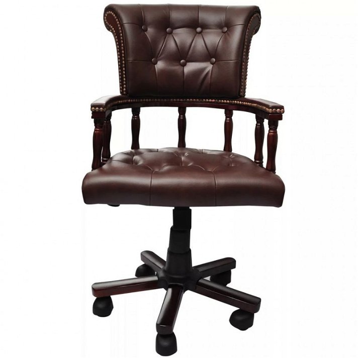 Chesterfield Brown Leather Cadeira Giratória de Couro Brown Life XL