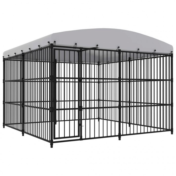 Caixa de cão com barras de aço preto e telhado 300x210 cm Vida XL