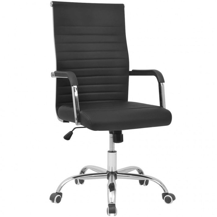 Cadeira de escritório preta com altura ajustável feita de madeira e pele PU Vida XL