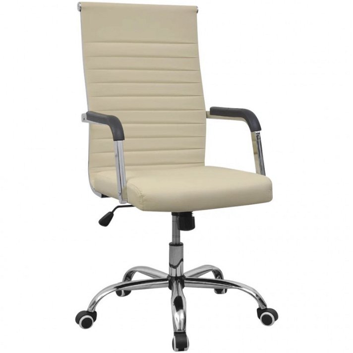 Chaise de bureau réglable en hauteur en bois et cuir PU de couleur crème Vida XL