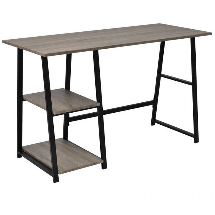 Mesa com duas prateleiras de metal e MDF 120 cm de cor cinza e carvalho Vida XL