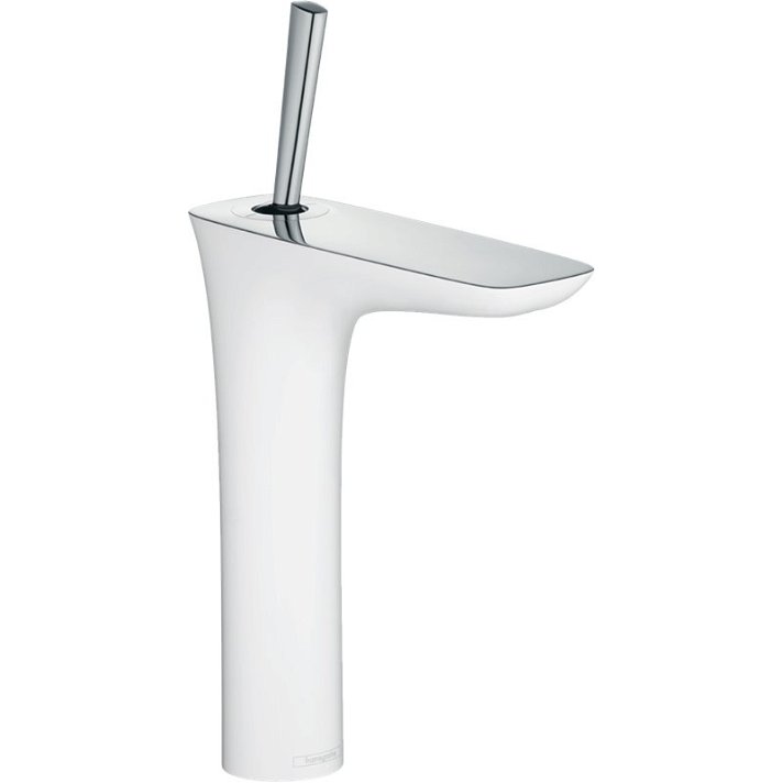 Grifo de lavabo monomando Push-Open 200 con acabado blanco y color cromado Hansgrohe