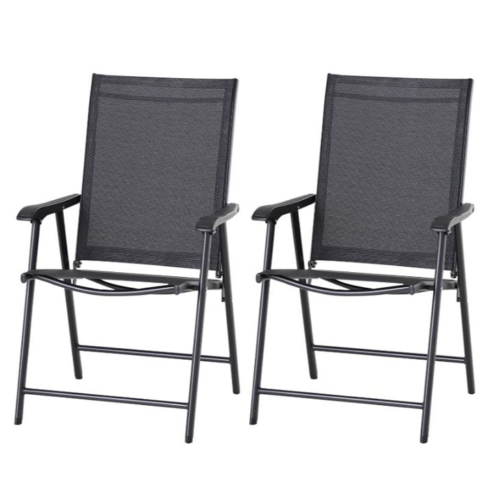 Pack de sillas de jardín plegables de 58 cm de acero y textilene con acabado en color negro Outsunny