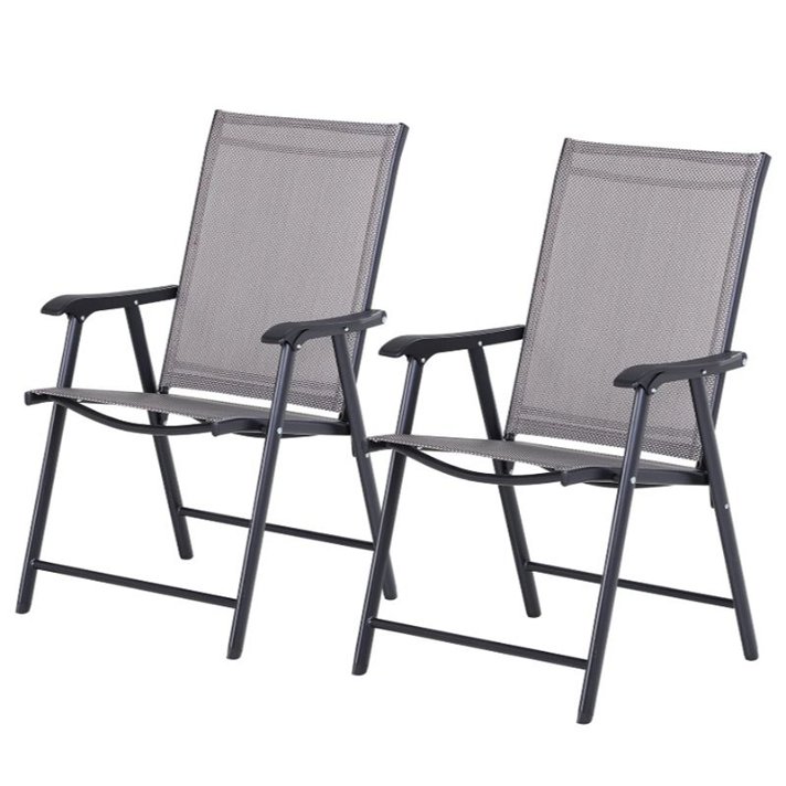 Pack de sillas de jardín con diseño plegable de 58 cm de textilene y acero en acabado color gris y negro Outsunny