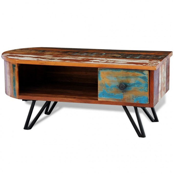 Mesa auxiliar vintage de madeira reciclada e ferro Vida XL