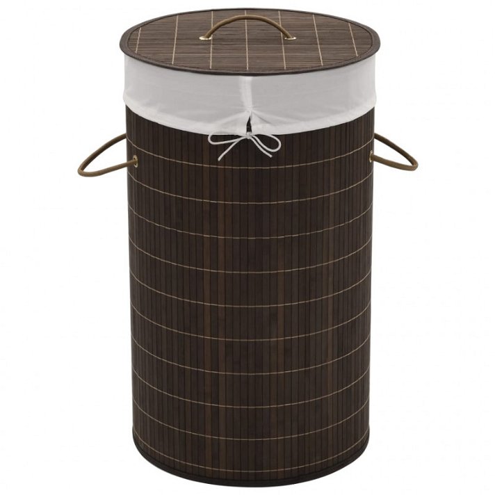 Cesto circular de roupa com forro removível 35x60 cm de cor castanho escuro Vida XL