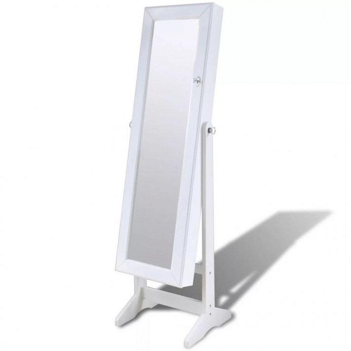 Espejo de pie con armario para joyas con luz LED 46x146 cm blanco VidaXL