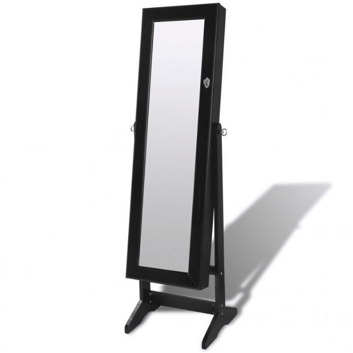 Espelho de pé com armário guarda-joias com luz LED 46x146 cm preto Vida XL