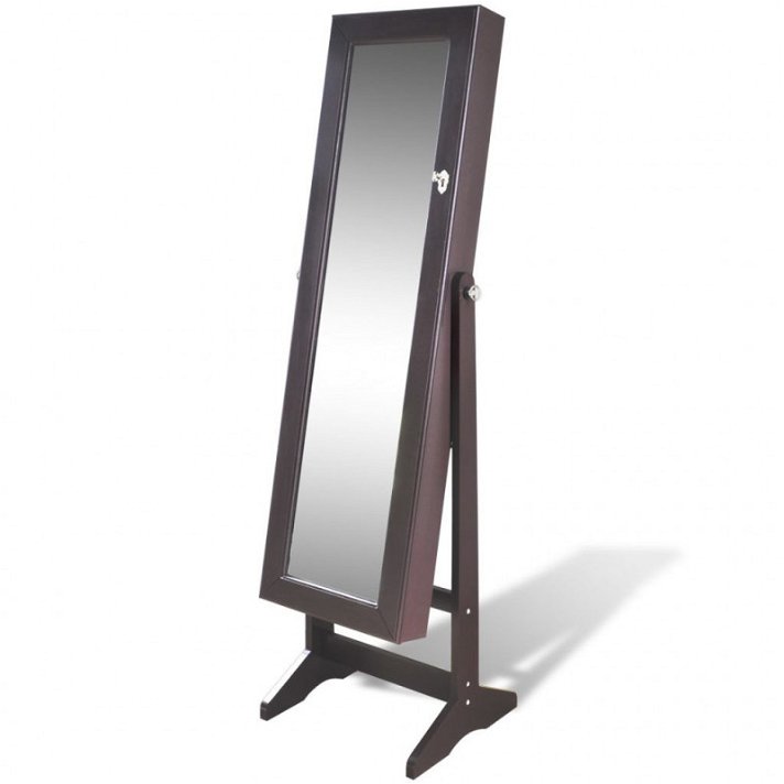 Espelho de pé com armário para joias com luz LED 46x146 cm castanho Vida XL