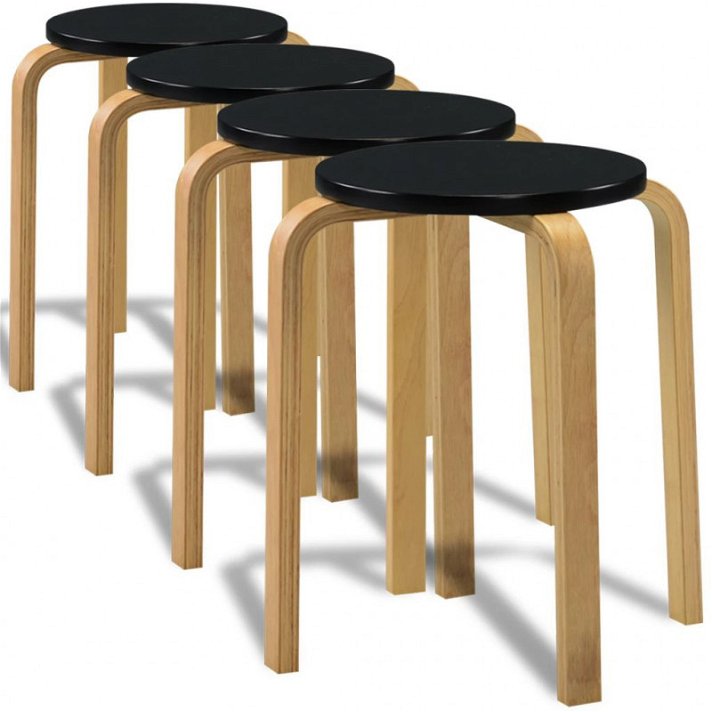 Conjunto de tamboretes de madeira curvada pretos Vida XL