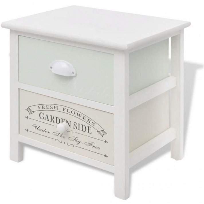 Mesa de cabeceira estilo francês cor branca de madeira de Paulownia com duas gavetas Vida XL