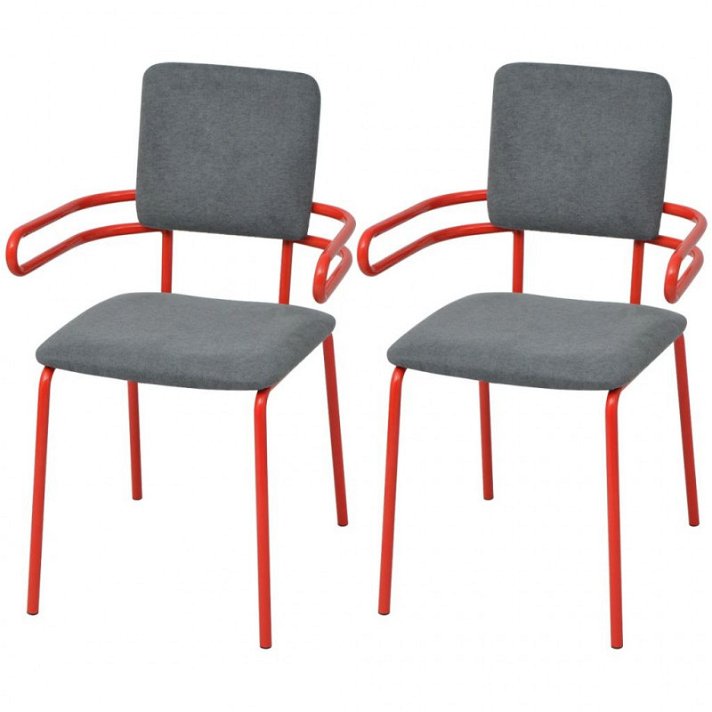 Pacote de cadeiras de jantar em aço e tecido de 52x81 cm com acabamento vermelho e cinzento escuro Vida XL