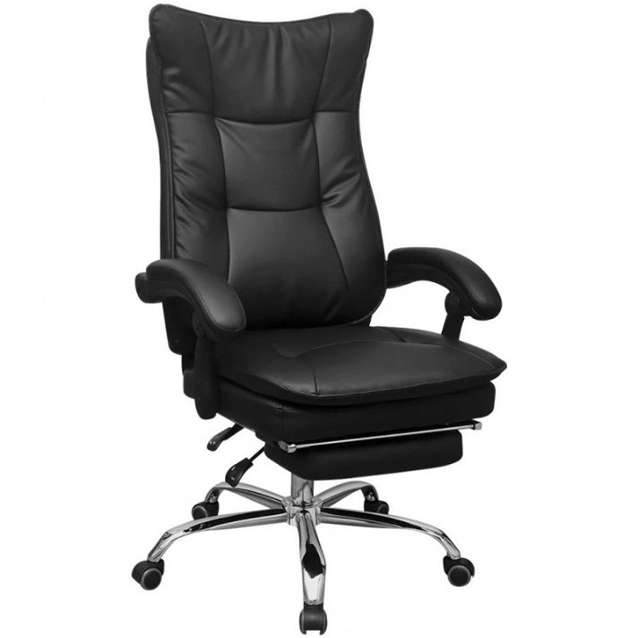 Cadeira de escritório reclinável 67 cm preta e prateada com apoio para os pés Vida XL