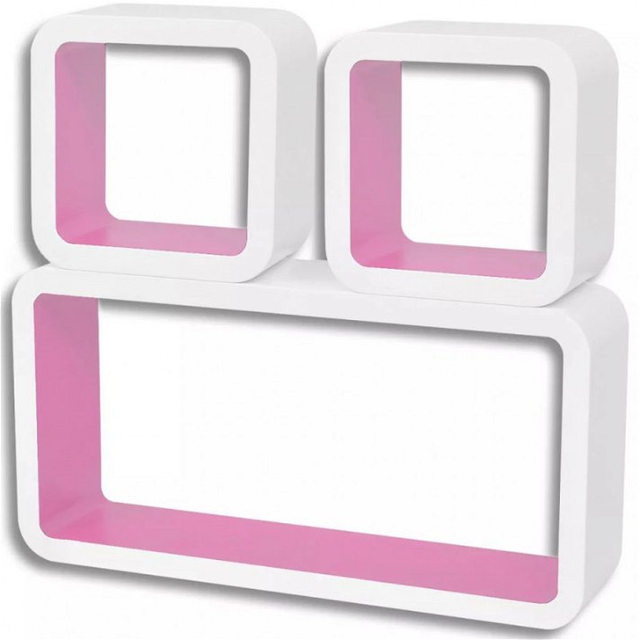 Conjunto de três estantes com forma cúbica para interiores de cor branca e rosa Vida XL