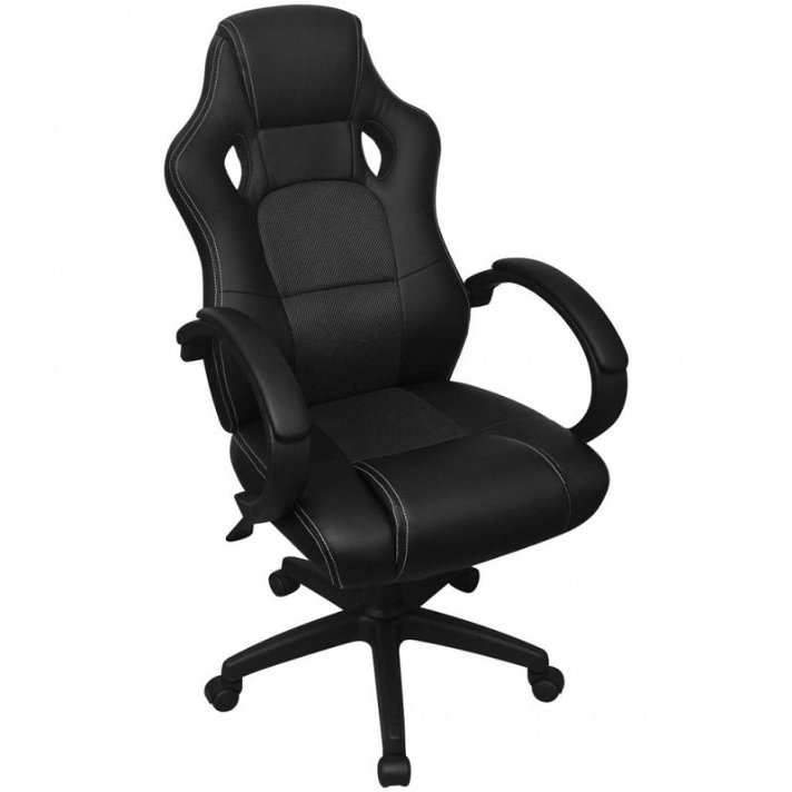 Silla de oficina con diseño de asiento de carreras color negro brillante tapizada en cuero sintético Vida XL