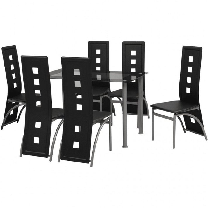 Conjunto de sala de jantar com sete peças preto Vida XL