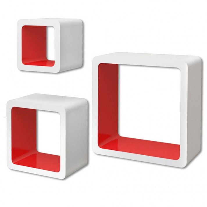 Conjunto de tres estantes para interiores con forma de cubos color blanco y rojo Vida XL