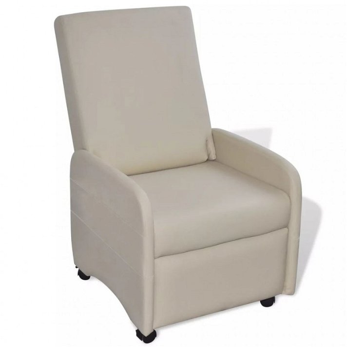 Sillón reclinable con ruedas de cuero sintético color crema VidaXL