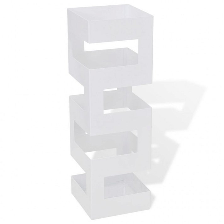 Portaombrelli quadrato dal design aperto in acciaio bianco con vassoio per gocciolamento Vida XL