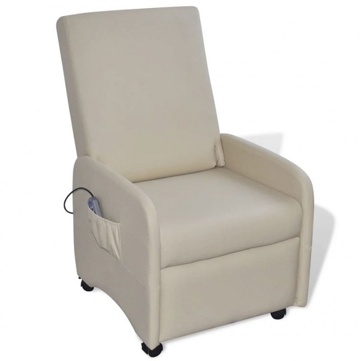 Poltrona massaggiante reclinabile in pelle sintetica bianco panna Vida XL