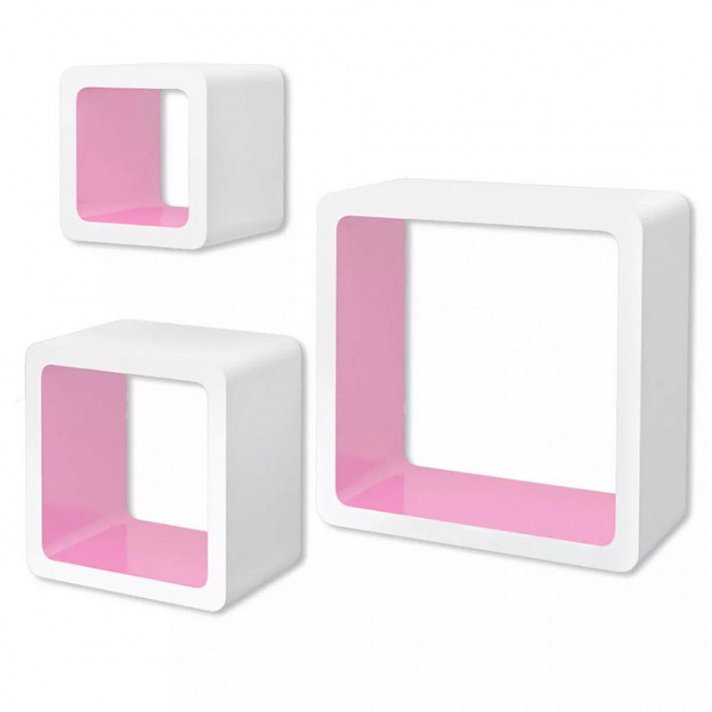 Conjunto de três estantes para interiores com forma de cubo de cor branca e rosa Vida XL