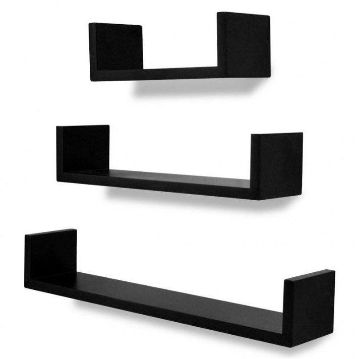 Conjunto de tres estanterías con forma de U para interiores color negras Vida XL