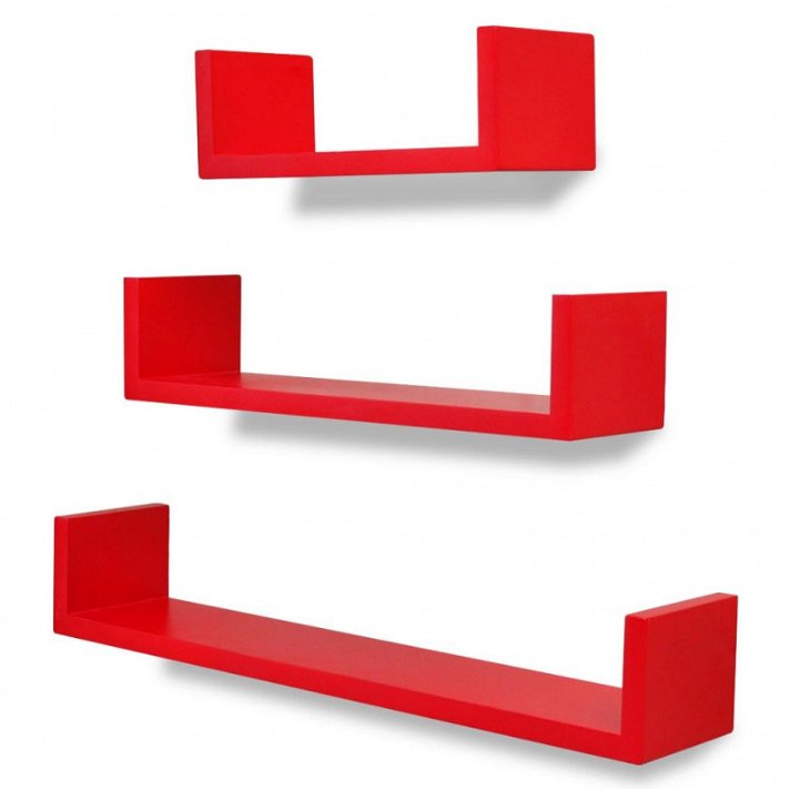Conjunto de três estantes fabricadas em MDF com forma de U para interiores de cor vermelha Vida XL