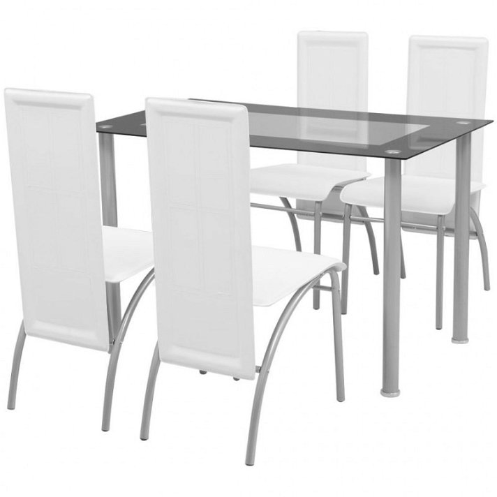 Juego de mesa y 4 sillas cuero sintético blanco Vida XL