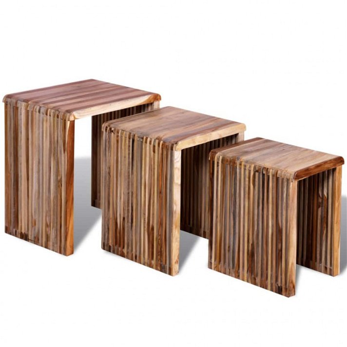 Conjunto de 3 mesas empilháveis de madeira maciça reciclada Vida XL