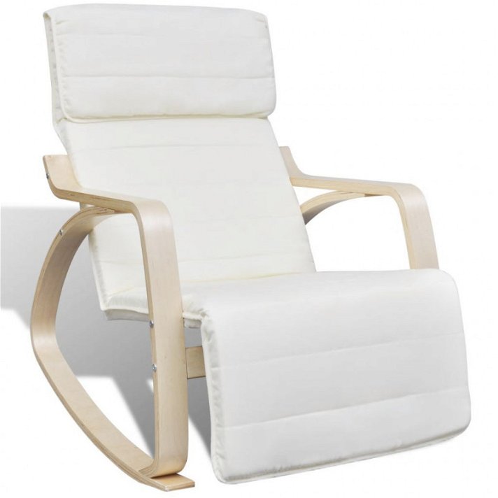 Cadeira de baloiço de madeira curvada e tecido cor creme Vida XL