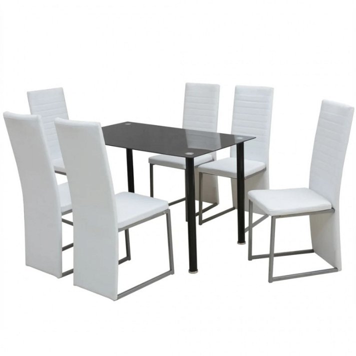 Jogo de mesa e 6 cadeiras de couro sintético branco Vida XL