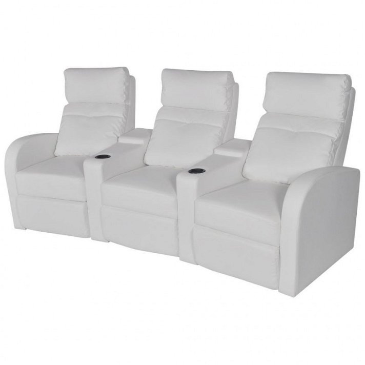 Sillón reclinable 3 plazas de cuero artificial blanco VidaXL