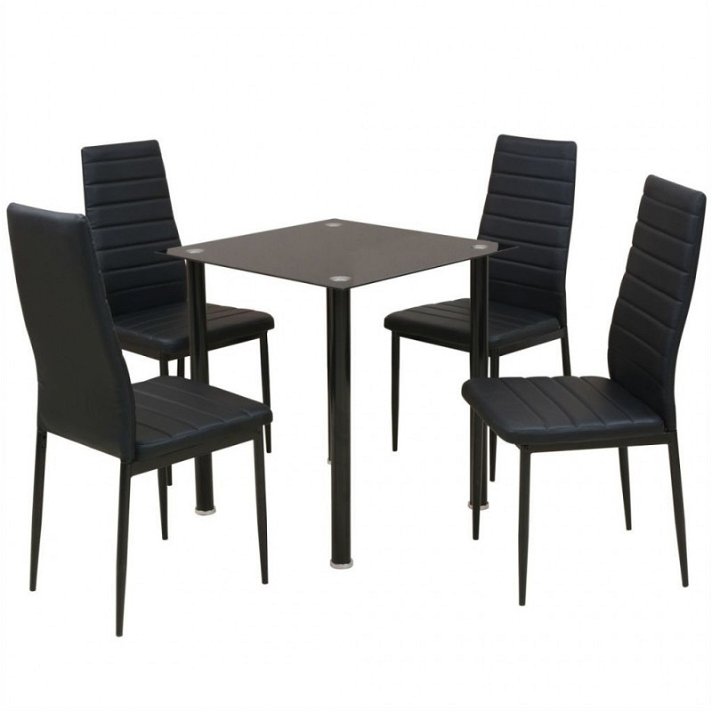 Mesa quadrada e 4 cadeiras de sala de jantar cor preta Vidas XL
