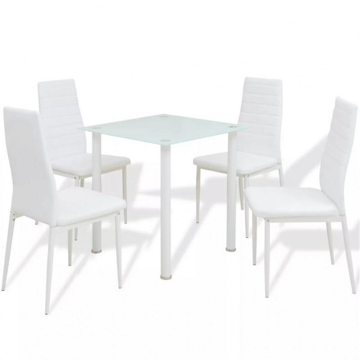 Mesa quadrada e 4 cadeiras de sala de jantar cor branca Vida XL
