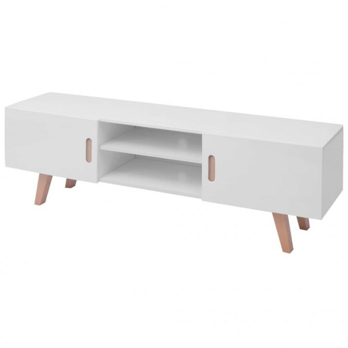 Mueble para TV de 150 cm fabricado en madera de haya MDF y acero color blanco brillo Vida XL