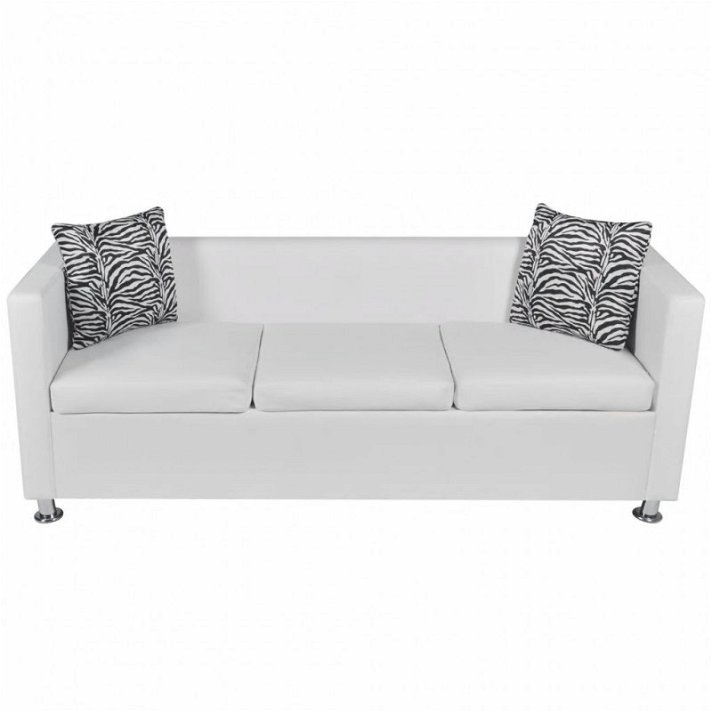 Sofá de 3 plazas con cojines y almohadas tapizado cuero artificial blanco Vida XL
