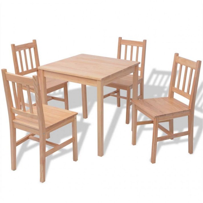 Ensemble de meubles comprenant 1 table carrée et 4 chaises en bois avec finition Vida XL marron