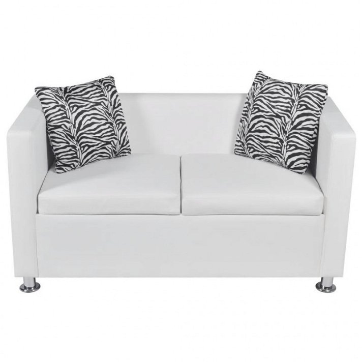 Canapé 2 places avec coussins et oreillers en simili cuir blanc Vida XL
