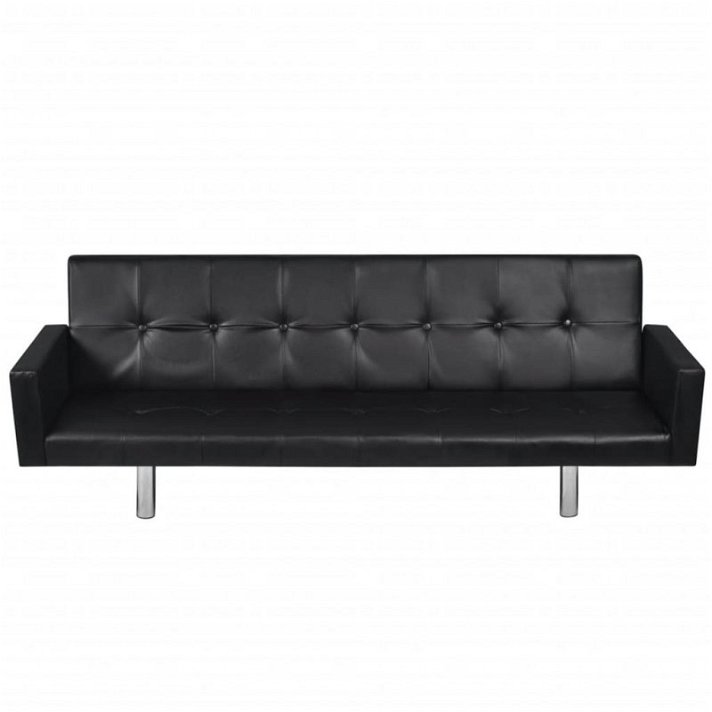 Canapé-lit 2 places avec accoudoirs, cadre en bois et revêtement en similicuir noir Vida XL