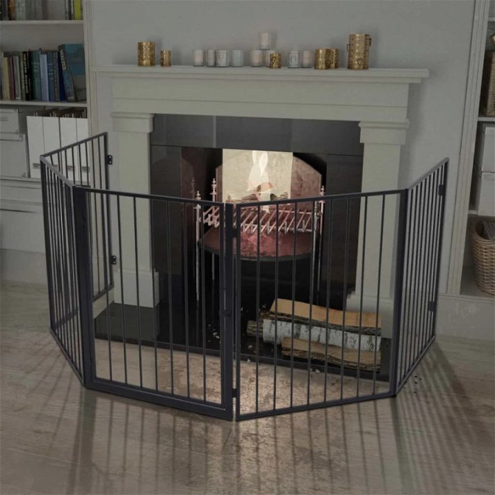 Clôture pour cheminée ou grill pour la sécurité des animaux en acier noir Vida XL